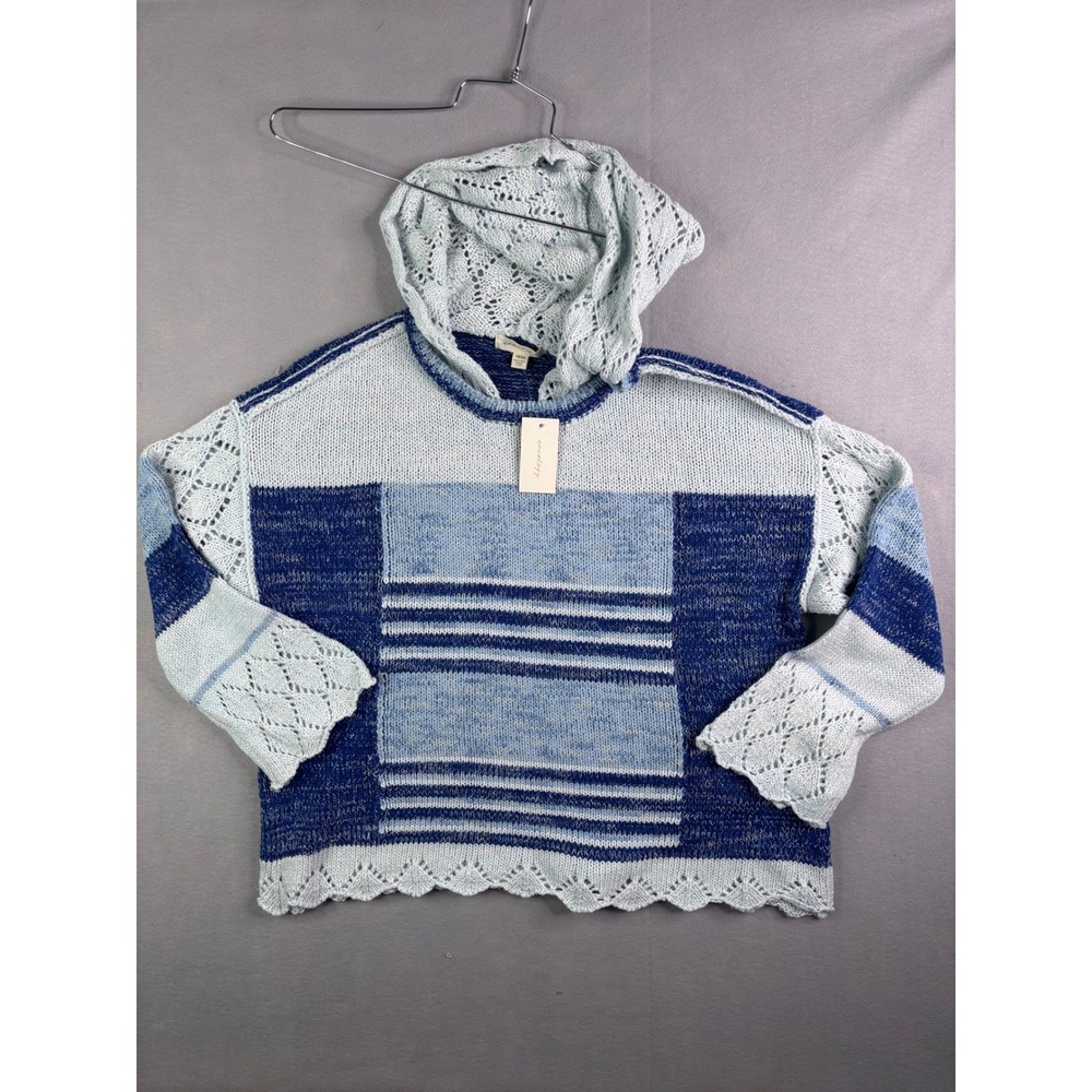 Aveology  Hooded Sweater Bluebell Colorblock Pointelle Knit Plus Size 18/20